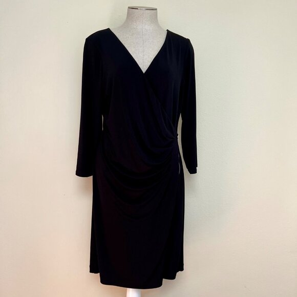 EXPRESS 3/4 Sleeve Zipper Front Faux Wrap Jersey Dress Black Size Large - Picture 3 of 9